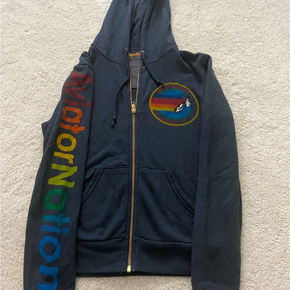Aviator Nation- charcoal logo zip-up hoodie